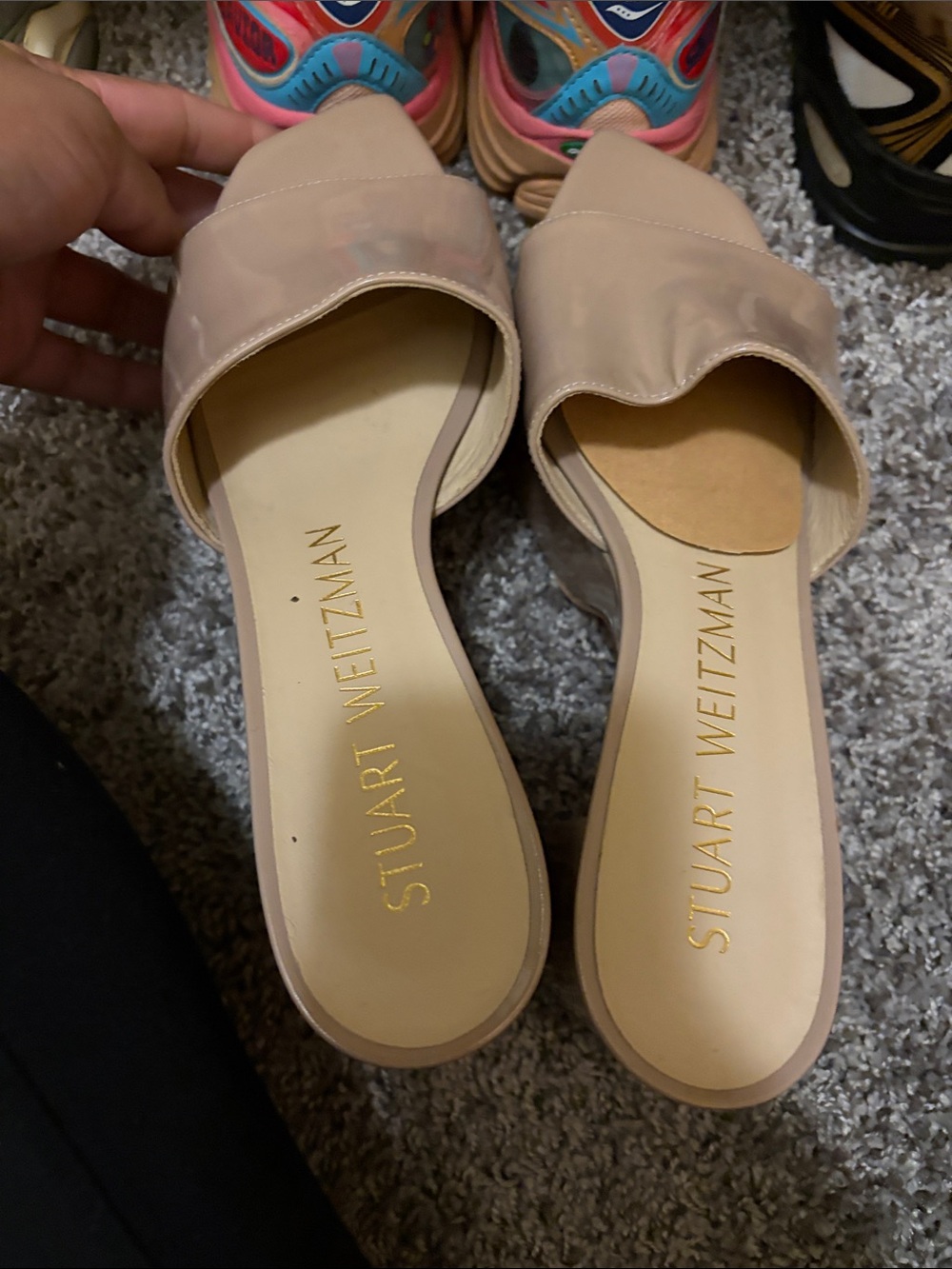 Stuart Weitzman Blush Patent Slide Mules